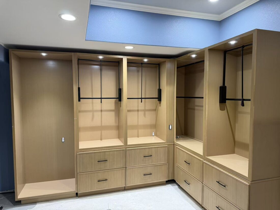 Open vanity showing the solid-wood boxes