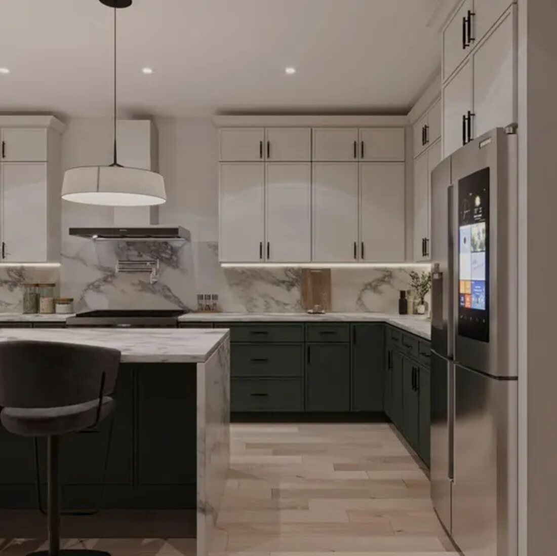 Under-cabinet strip lighting the counter