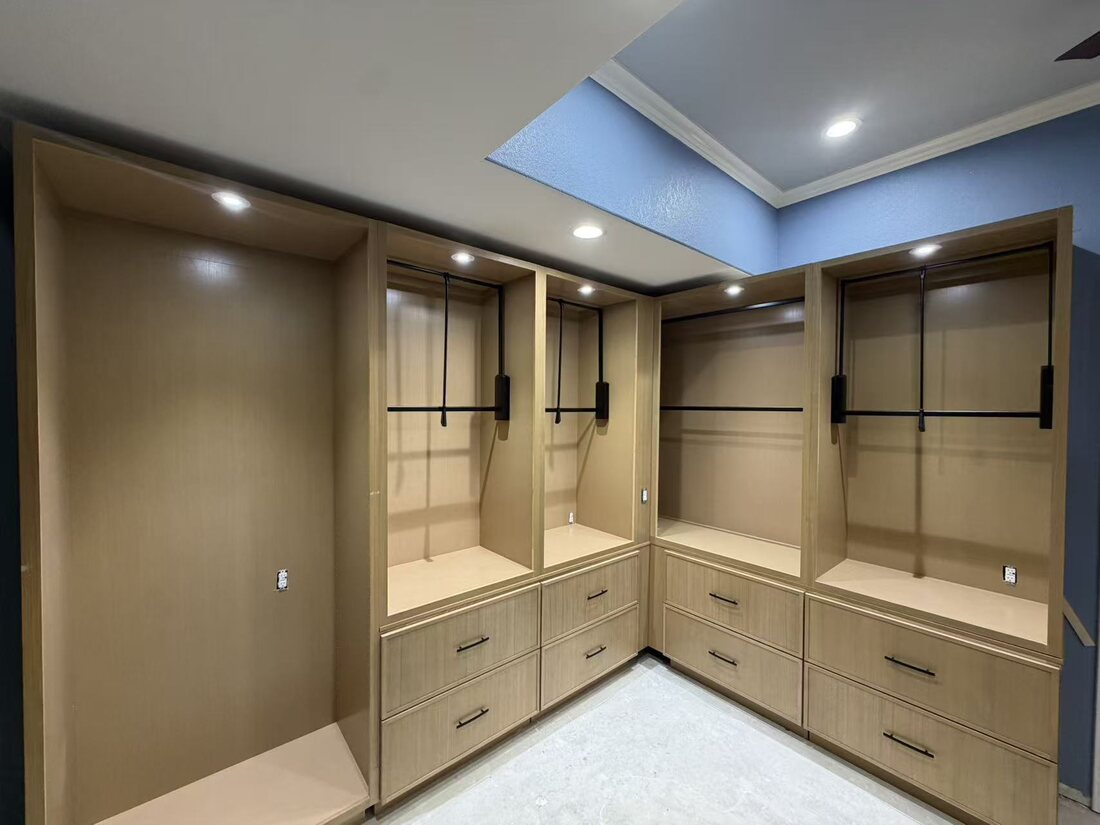 Undermount glides under an open vanity drawer